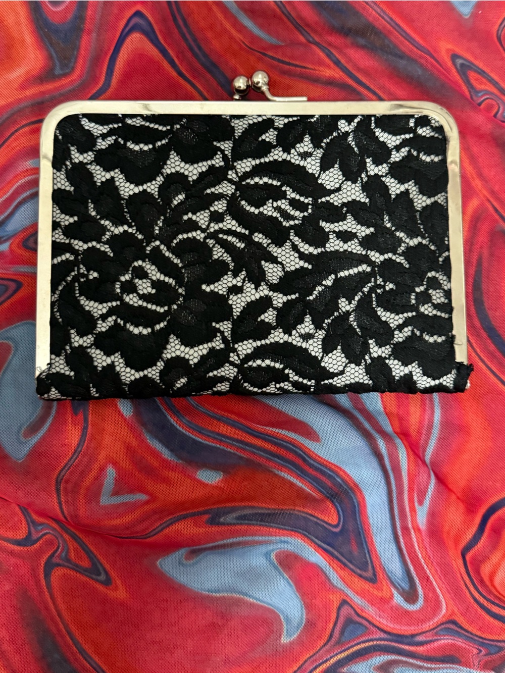 Vintage Black Floral Lace Box Clutch Kiss Lock Bag Coquette Whimsigoth 🥀🖤